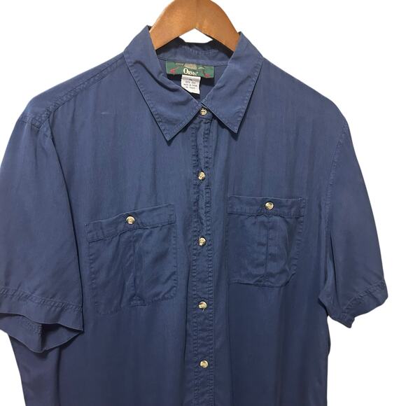 VTG Orvis Mens Silk Shirt XL Blue Button Up Preppy Office Resort Travel Outdoor - Picture 5 of 7